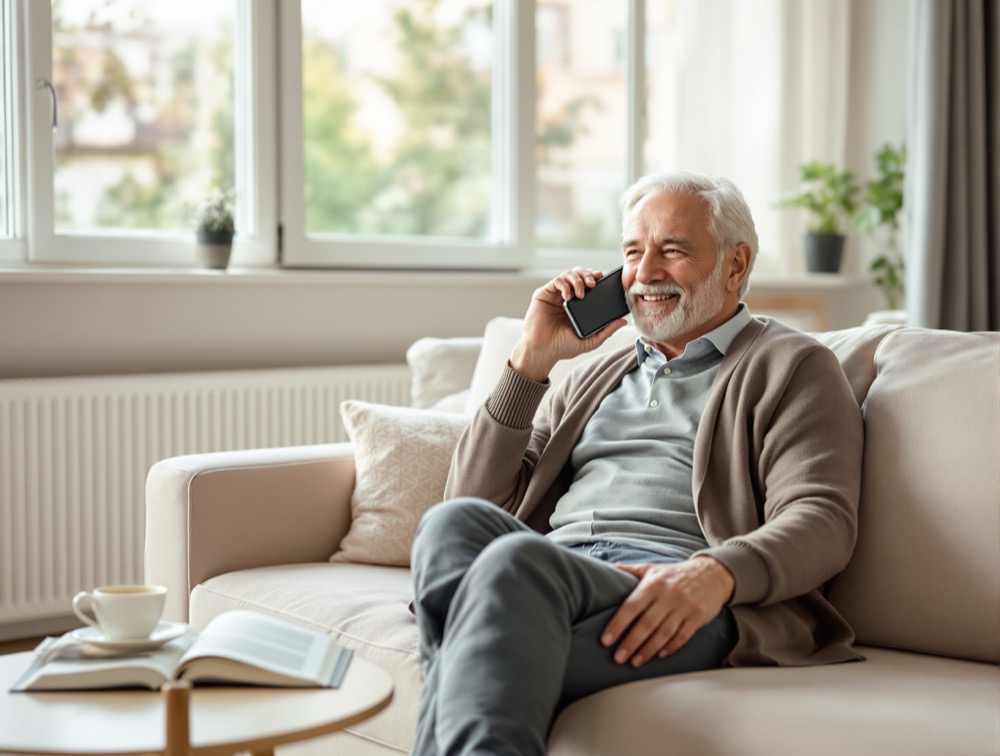 Der Vielredner — Hände am Telefonhörer mit Zeitung und Kaffee